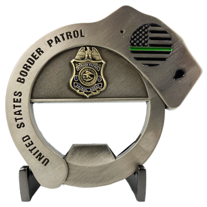 Border Patrol Handcuff Challenge Coin Cuff Bottle Opener Thin Green Line BP Agent CL7-18 - www.ChallengeCoinCreations.com