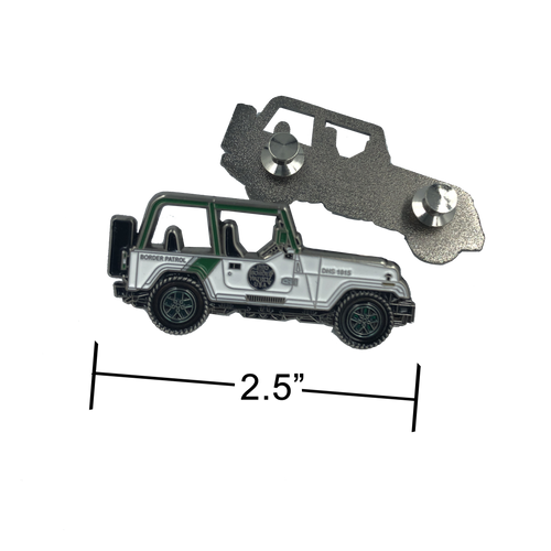 Border Patrol Jeep pin (2.5 inch with 2 pin posts and spring loaded clasps) CBP EE-008 - www.ChallengeCoinCreations.com