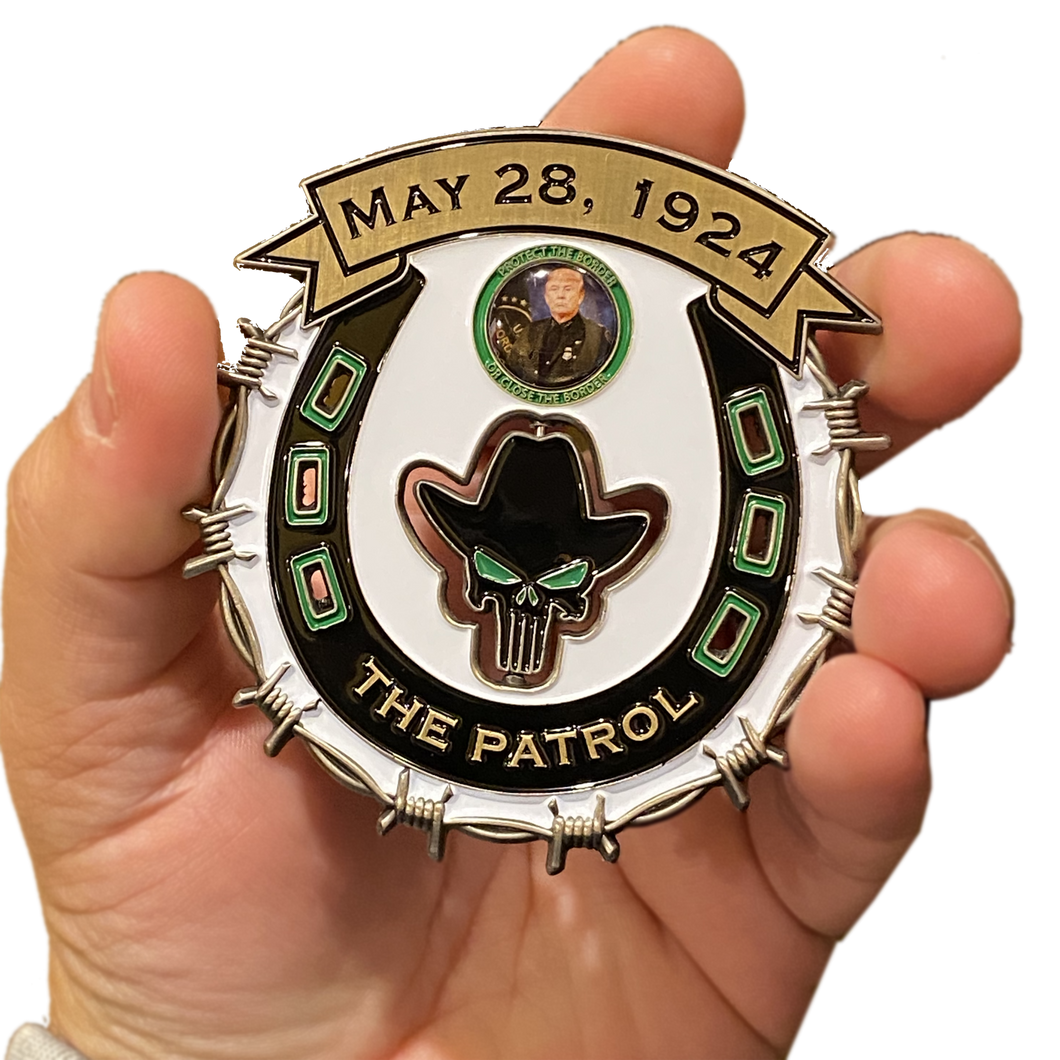 President Donald J. Trump Border Patrol Challenge Coin Patrol Agent MAGA 45 BPA Horse Patrol Thin Green Line CBP DL11-17 - www.ChallengeCoinCreations.com
