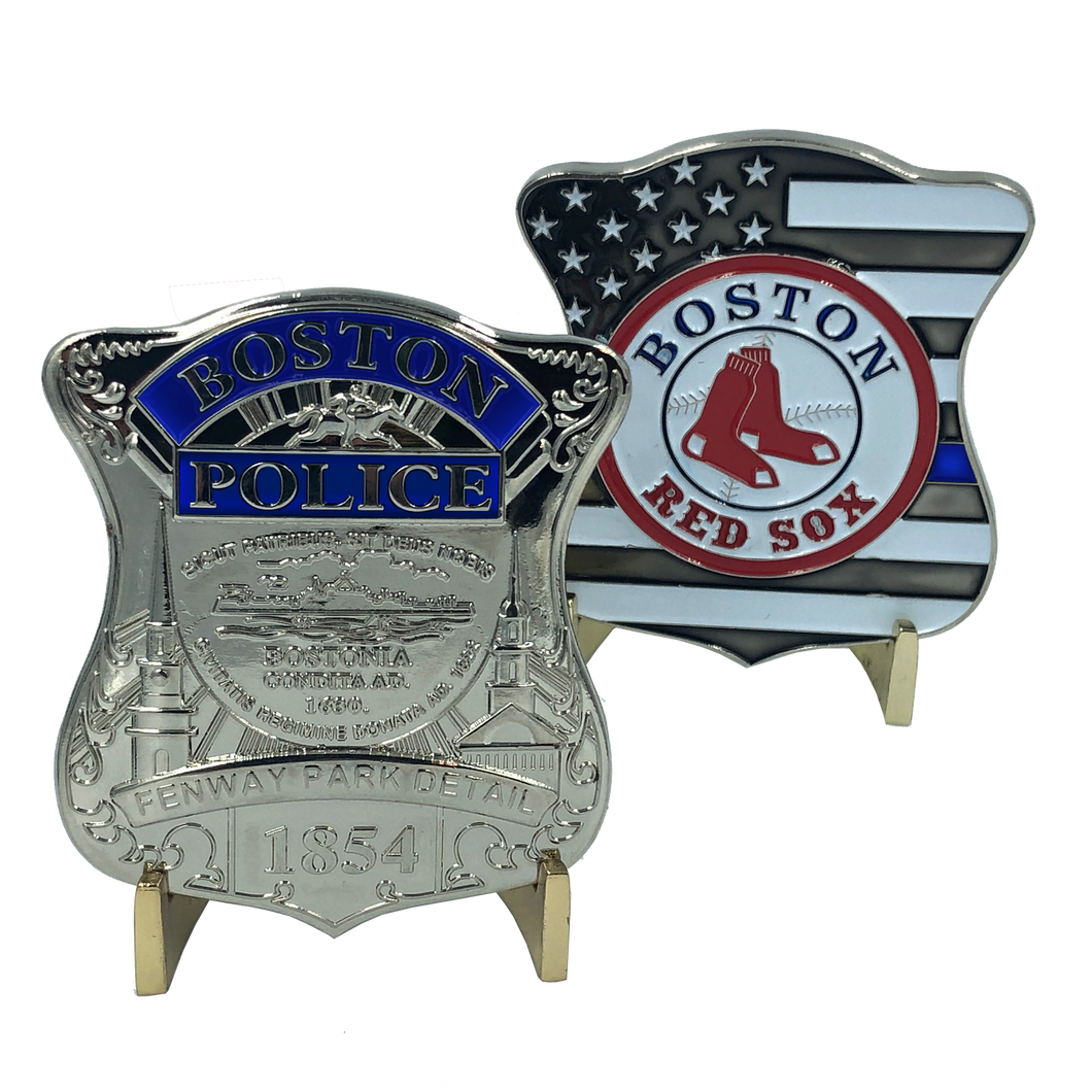 SILVER Boston Police Red Sox Fenway Park Detail Challenge Coin Thin Blue Line KK-009