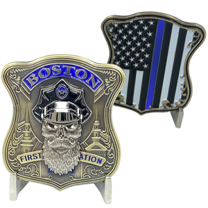 Boston Police Challenge Coin Thin Blue Line Back the Blue Beard Gang BPD K-018 - www.ChallengeCoinCreations.com