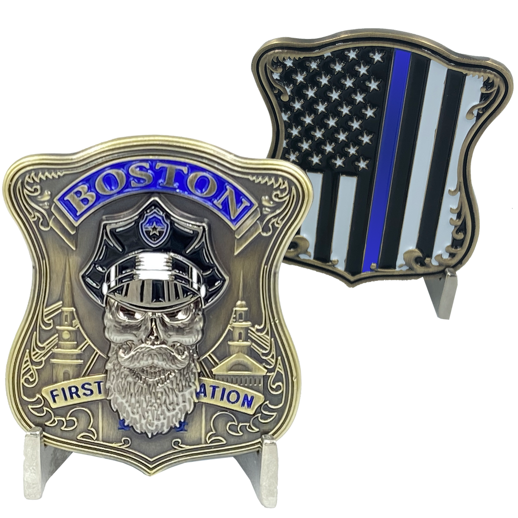 Boston Police Challenge Coin Thin Blue Line Back the Blue Beard Gang BPD K-018 - www.ChallengeCoinCreations.com