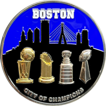 Load image into Gallery viewer, Boston Police MSP Massachusetts State Police Stadium Detail City of Champions Challenge Coin BPD parade EL6-022
