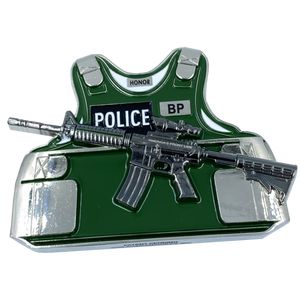 Border Patrol Agent BPA M4 Body Armor 3D self standing Challenge Coin CBP Honor First BP Thin Green Line DL1-03 - www.ChallengeCoinCreations.com