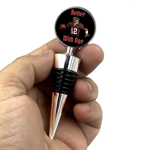 Tom Brady Inspired Tompa Bay Bucs Tampa Bay GOAT 12 Better With Age Wine Stopper - www.ChallengeCoinCreations.com