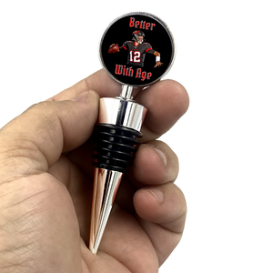 Tom Brady Inspired Tompa Bay Bucs Tampa Bay GOAT 12 Better With Age Wine Stopper - www.ChallengeCoinCreations.com