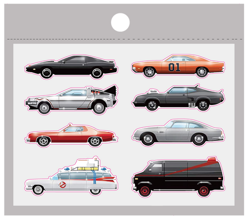 Legendary Iconic Movie TV Cars 1980 Edition 8 pins 80's set collection Knight Rider Back to the Future Mad Max Starsky and Hutch A-Team Ghost Busters James Bond Dukes of Hazzard DL11-07 - www.ChallengeCoinCreations.com