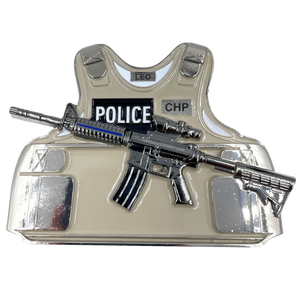 California Highway Patrol CHP M4 Body Armor 3D self standing Challenge Coin Thin Blue Line BL15-020 - www.ChallengeCoinCreations.com