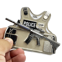 Load image into Gallery viewer, California Highway Patrol CHP M4 Body Armor 3D self standing Challenge Coin Thin Blue Line BL15-020 - www.ChallengeCoinCreations.com