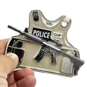 California Highway Patrol CHP M4 Body Armor 3D self standing Challenge Coin Thin Blue Line BL15-020 - www.ChallengeCoinCreations.com