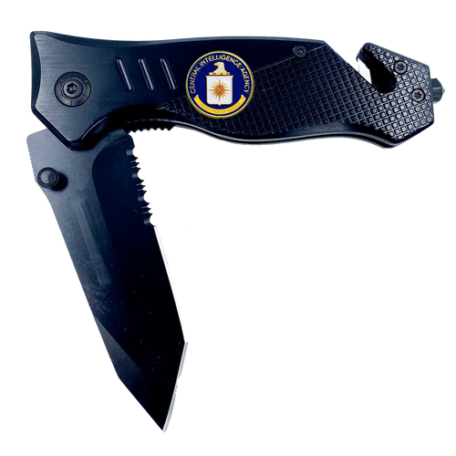 CIA Central Intelligence Agency 3-in-1 Tactical Rescue tool with Seatbelt Cutter, Steel Serrated Blade, Glass Breaker