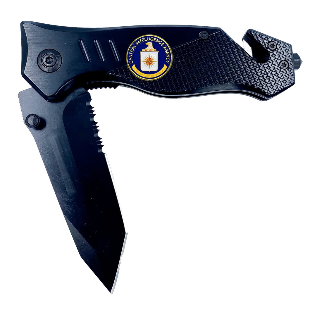 CIA Central Intelligence Agency 3-in-1 Tactical Rescue tool with Seatbelt Cutter, Steel Serrated Blade, Glass Breaker