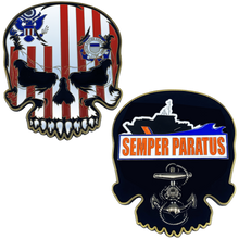 Load image into Gallery viewer, US Coast Guard Flag Cutter Coastie Skull Anchor Challenge Coin USCG EL5-014 - www.ChallengeCoinCreations.com