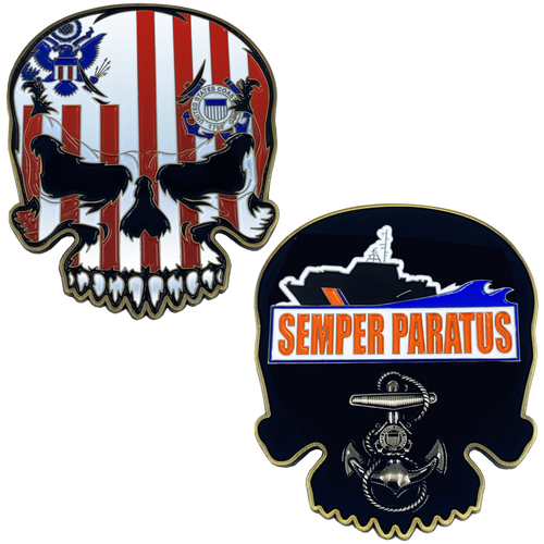 US Coast Guard Flag Cutter Coastie Skull Anchor Challenge Coin USCG EL5-014 - www.ChallengeCoinCreations.com