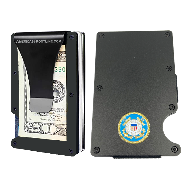 US Coast Guard USCG Coastie Money Clip RFID Blocking Front Pocket Wallet Slim Aluminum Metal Credit Business Card Holder EL3-010 - www.ChallengeCoinCreations.com