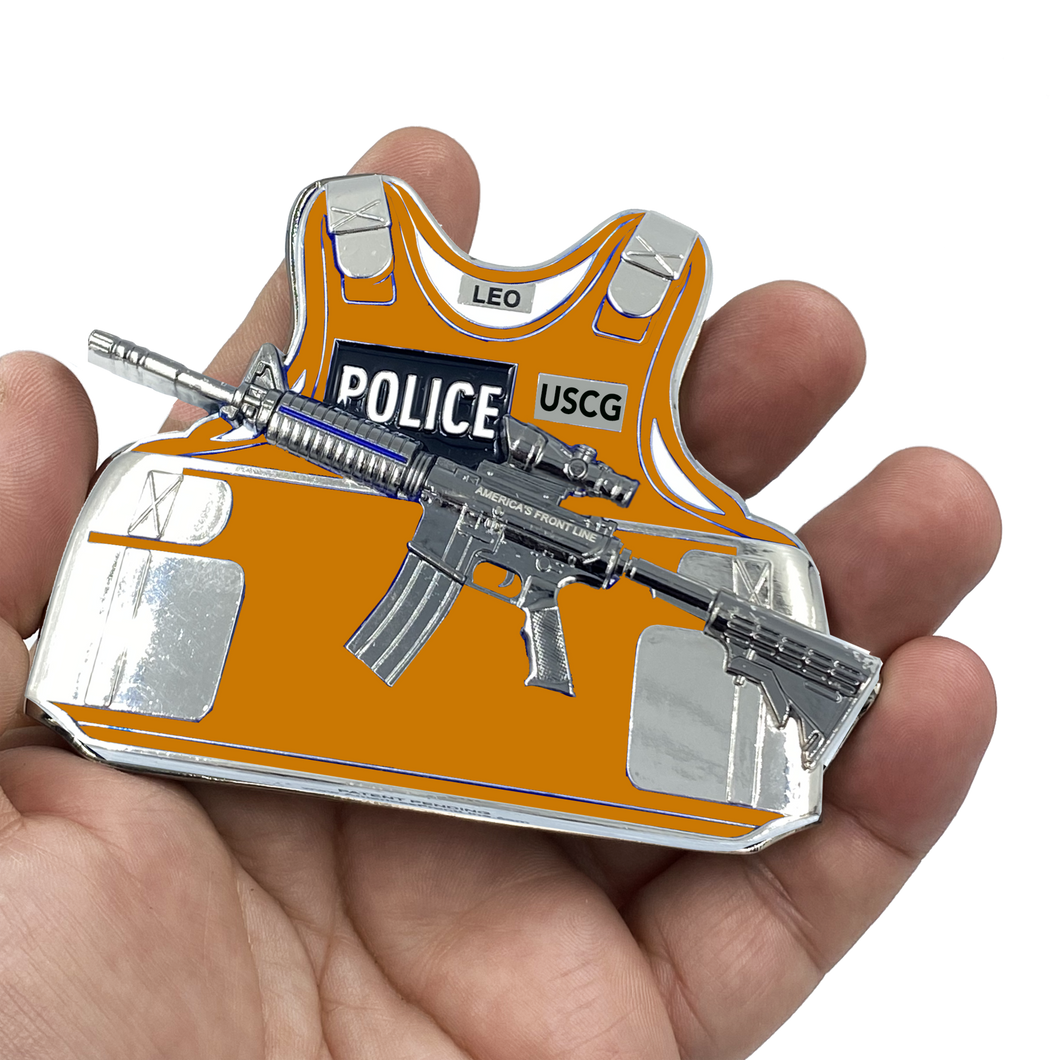 US Coast Guard M4 Body Armor Coastie 3D self standing USCG Challenge Coin Maritime Law Enforcement Thin Blue Line EL5-007 - www.ChallengeCoinCreations.com