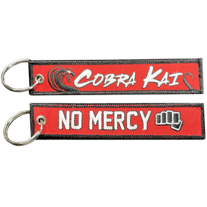 Cobra Kai NO MERCY Keychain or Luggage Tag or zipper pull Karate Kid Trilogy BL5-009 LKC-22 - www.ChallengeCoinCreations.com