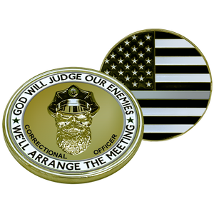 Thin Gray Line Correctional Officer CO God Will Judge BEARD GANG SKULL Challenge Coin Jail Prison Back the Blue EL1-009 - www.ChallengeCoinCreations.com
