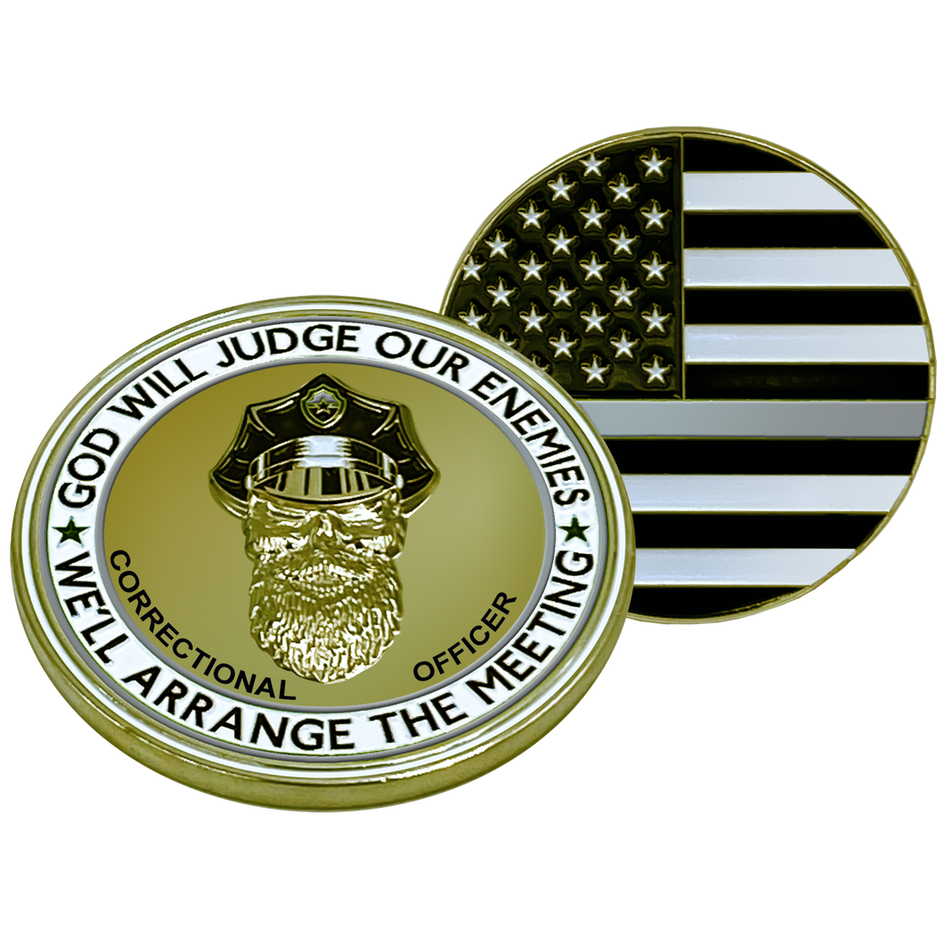 Thin Gray Line Correctional Officer CO God Will Judge BEARD GANG SKULL Challenge Coin Jail Prison Back the Blue EL1-009 - www.ChallengeCoinCreations.com