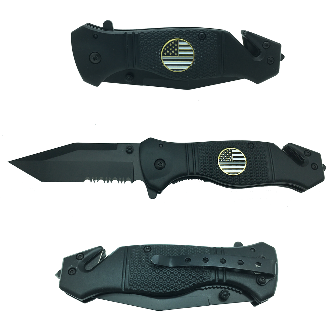 Correctional Officer Corrections 3-in-1 Tactical Rescue Knife Seatbelt Cutter, Steel Serrated Blade, Glass Breaker 4-K - www.ChallengeCoinCreations.com