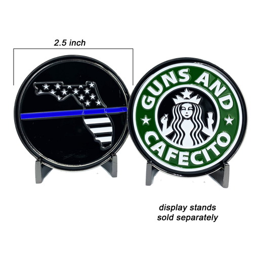 Guns and Cafecito Florida Thin Blue Line Police Challenge Coins Guns and Coffee Miami Tampa Orlando Style KK-021 - www.ChallengeCoinCreations.com
