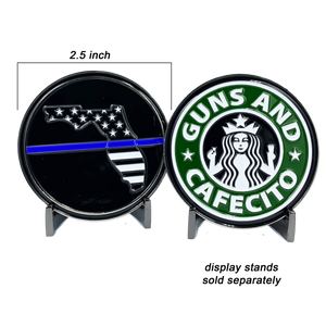 Guns and Cafecito Florida Thin Blue Line Police Challenge Coins Guns and Coffee Miami Tampa Orlando Style KK-021 - www.ChallengeCoinCreations.com