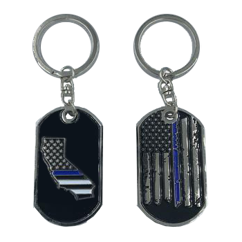 California Thin Blue Line Challenge Coin Dog Tag Keychain Police Law Enforcement II-002 - www.ChallengeCoinCreations.com