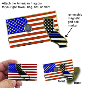 California Thin Blue Line Police Golf Ball Marker American Flag Challenge Coin Pin Magnetic GP-001 - www.ChallengeCoinCreations.com