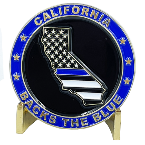 California BACKS THE BLUE Thin Blue Line Police Challenge Coin with free matching State Flag pin  Sheriff lapd chp San Diego Trooper BL3-003 - www.ChallengeCoinCreations.com