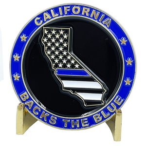 California BACKS THE BLUE Thin Blue Line Police Challenge Coin with free matching State Flag pin  Sheriff lapd chp San Diego Trooper BL3-003 - www.ChallengeCoinCreations.com