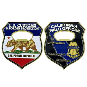 CBP Officer California Field Offices Bottle Opener Challenge Coins California Thin Blue Line Flag BL12-015 - www.ChallengeCoinCreations.com