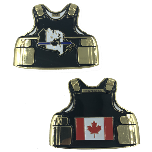 Canada LEO Thin Blue Line Police Body Armor State Flag Challenge Coins D-006 - www.ChallengeCoinCreations.com