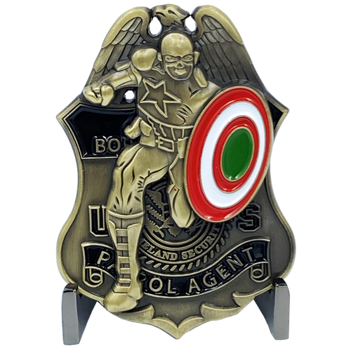 Captain Super Hero inspired Thin Green Line American Flag Challenge Coin CBP Border Patrol Shield DL7-17 - www.ChallengeCoinCreations.com