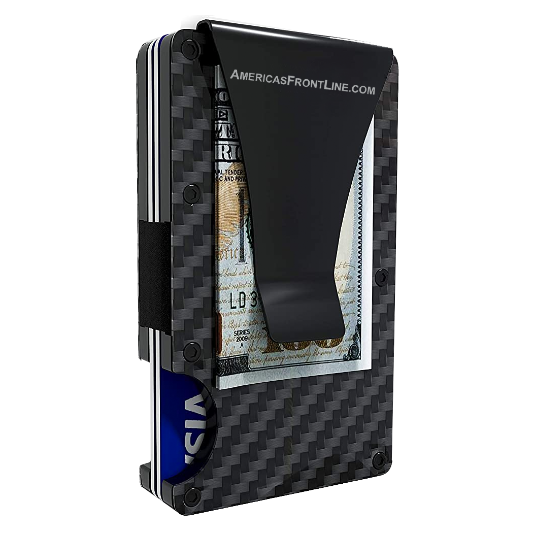 Black Carbon Fiber Wallet Money Clip RFID Blocking Front Pocket Wallet Premium Aluminum Slim Credit and Business Card Holder Wallet W-C04 - www.ChallengeCoinCreations.com