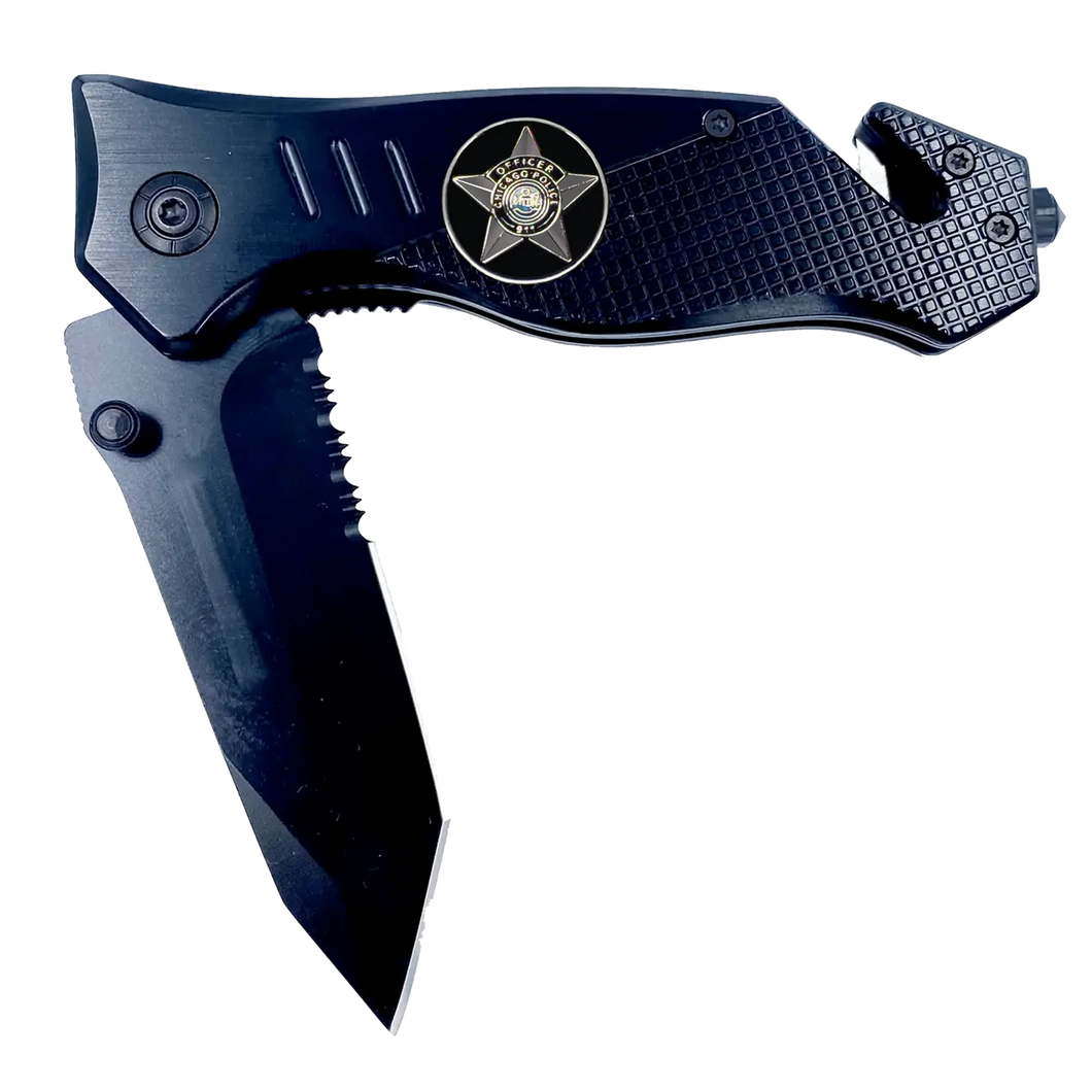 Chicago Police Department CPD 3-in-1 Tactical Rescue tool with Seatbelt Cutter, Steel Serrated Blade, Glass breaker 23-K