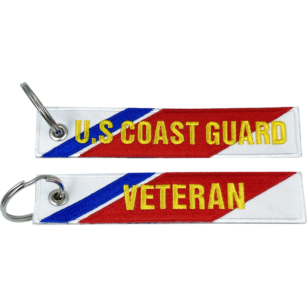 USCG embroidered Coast Guard Veteran Keychain Coastie Flag Luggage Tag BL15-024 LKC-09 - www.ChallengeCoinCreations.com