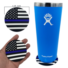 Load image into Gallery viewer, Thin Blue Line Police American Flag Silicone Coaster for drinks DL4-01 - www.ChallengeCoinCreations.com