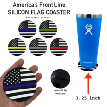 Load image into Gallery viewer, Thin Blue Line Police American Flag Silicone Coaster for drinks DL4-01 - www.ChallengeCoinCreations.com