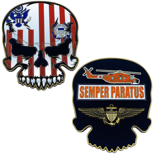 US Coast Guard Flag MH-65 Helicopter Coastie Skull CGAS AirSta Wings Challenge Coin USCG Air Station USCG Air Branch EL3-015 - www.ChallengeCoinCreations.com