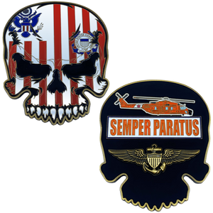 US Coast Guard Flag MH-65 Helicopter Coastie Skull CGAS AirSta Wings Challenge Coin USCG Air Station USCG Air Branch EL3-015 - www.ChallengeCoinCreations.com