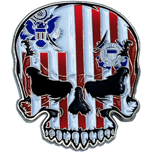 US Coast Guard Flag Coastie Skull Pin with dual pin posts so it won't spin USCG EL3-016 - www.ChallengeCoinCreations.com