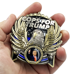 COPS for TRUMP 45th President Donald J. Trump MAGA Police Officer Thin Blue Line Mount Rushmore St. Michael White House American Flag EL5-017 - www.ChallengeCoinCreations.com