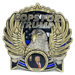 COPS for TRUMP 45th President Donald J. Trump MAGA Police Officer Thin Blue Line Mount Rushmore St. Michael White House American Flag EL5-017 - www.ChallengeCoinCreations.com