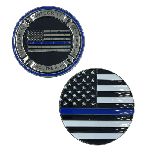 Thin Blue Line Back the Blue Core Values Challenge Coin Police CBP Law Enforcement J-006 - www.ChallengeCoinCreations.com