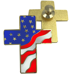 American Flag Cross USA Red, White and Blue Lapel pin Cloisonné P-031 - www.ChallengeCoinCreations.com