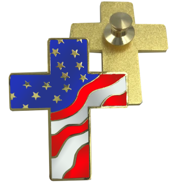 American Flag Cross USA Red, White and Blue Lapel pin Cloisonné P-031 - www.ChallengeCoinCreations.com