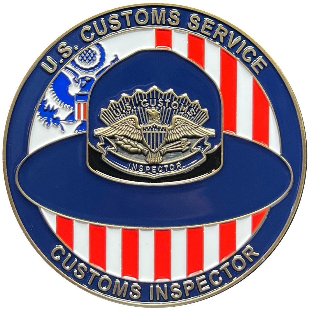 US Customs Inspector and Custom Patrol Officer Campaign Hat Challenge Coin before CBP USCS EL12-002