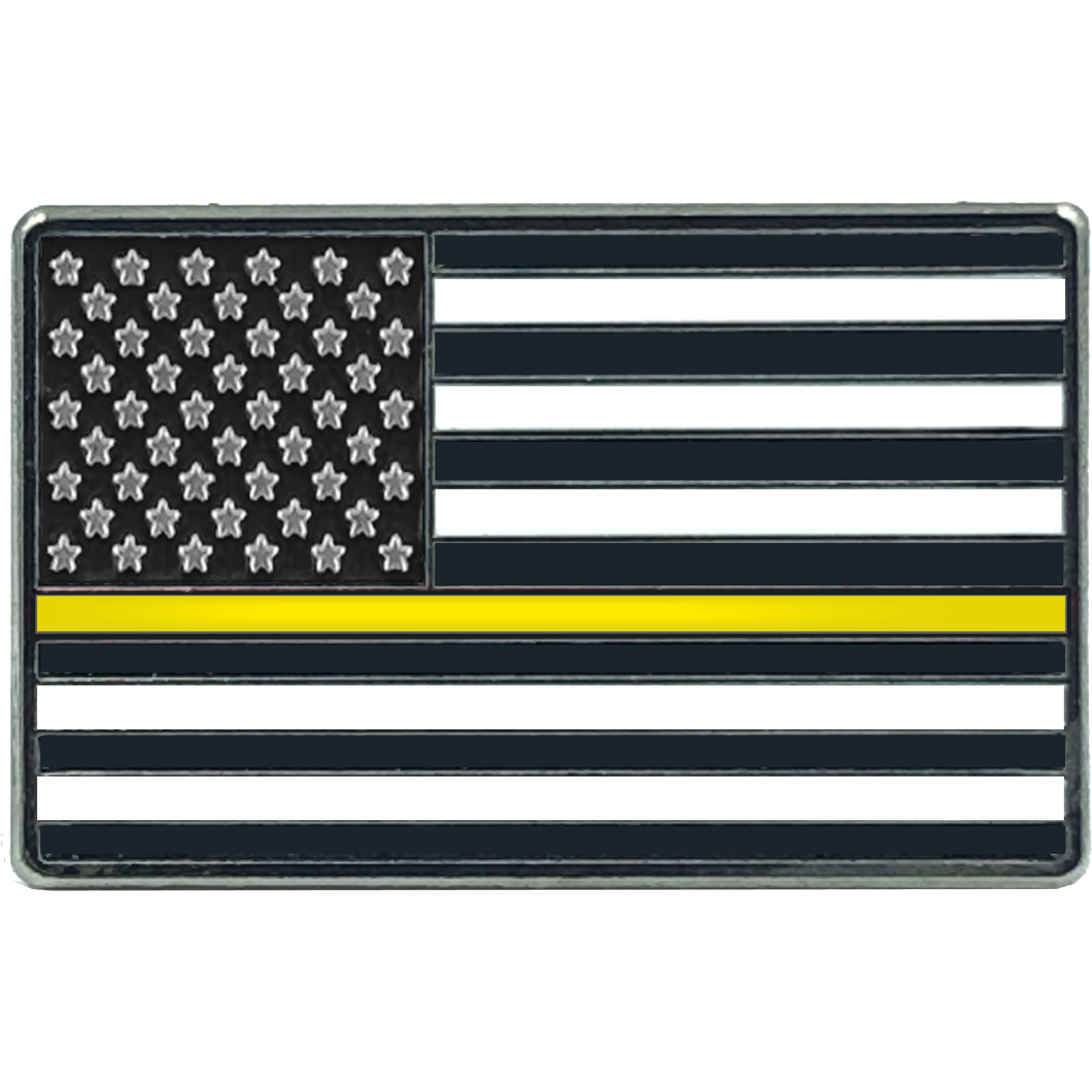 Thin Gold Line Flag Pin 911 Dispatcher Emergency Yellow EL8-015 - www.ChallengeCoinCreations.com