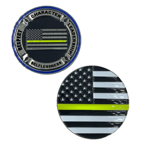 Thin Gold Line Back the Blue Core Values Challenge Coin Police Dispatcher gold / yellow H-022 - www.ChallengeCoinCreations.com