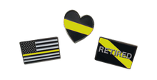 Load image into Gallery viewer, Dispatcher Pin Set: 3 Emergency Pins 911 thin yellow gold line P-034 - www.ChallengeCoinCreations.com